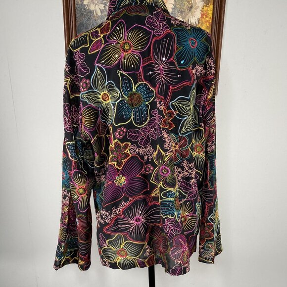 Vintage Coldwater Creek Button Up Shirt Top Women's XL Multicolor Floral VTG - Picture 2 of 12